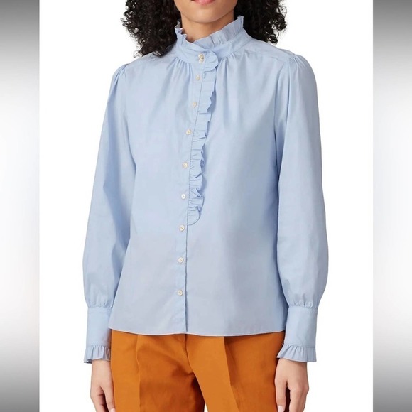 Rebecca Taylor long sleeve poplin ruffle button down blouse - Picture 1 of 9